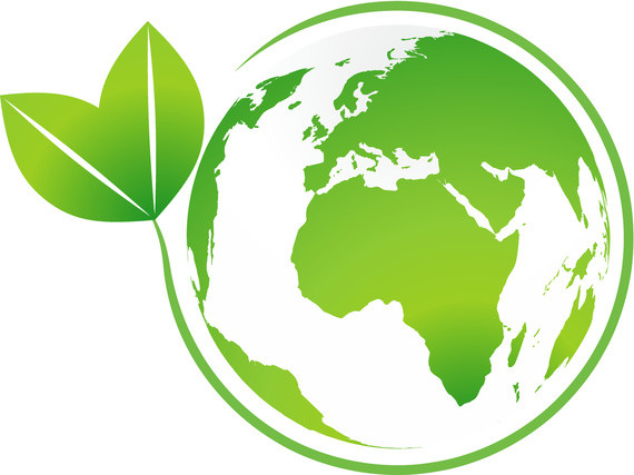 Ein grüner Globus mit einer grünen Blattikone, symbolisierend Umweltschutz und Nachhaltigkeit.