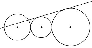 Drei konzentrische Kreise mit einem Punkt in jedem, verbunden durch eine diagonale Linie.