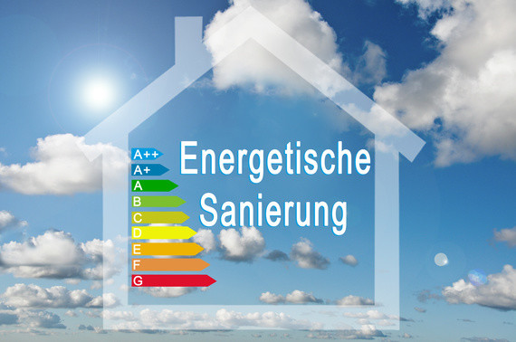 Ein Haussymbol mit einer Energieeffizienzskala und dem Text 
