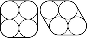 Das Bild zeigt zwei Reihen von Kreisen: links sind vier Kreise in einer 2x2-Anordnung, rechts sind fünf Kreise in einer 2x3-Anordnung mit einem Kreis weniger in der unteren Reihe.