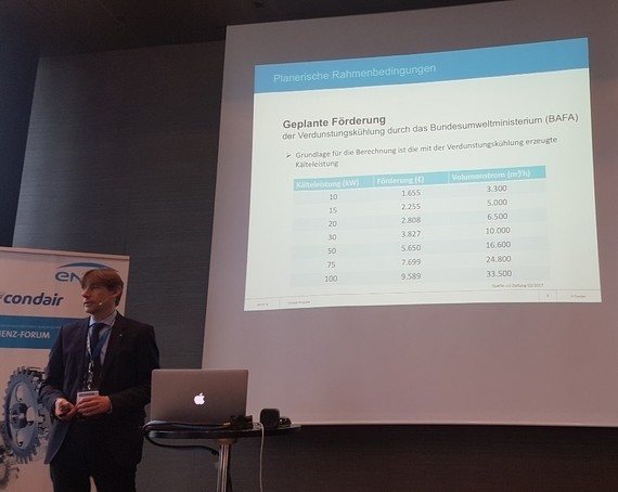 Ein Mann steht auf einer Bühne und präsentiert eine Präsentation mit einem Diagramm über geplante Erhöhungen der Bundesministerien.