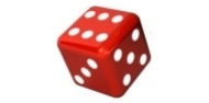 Ein roter Würfel mit sechs Punkten auf der Oberseite.