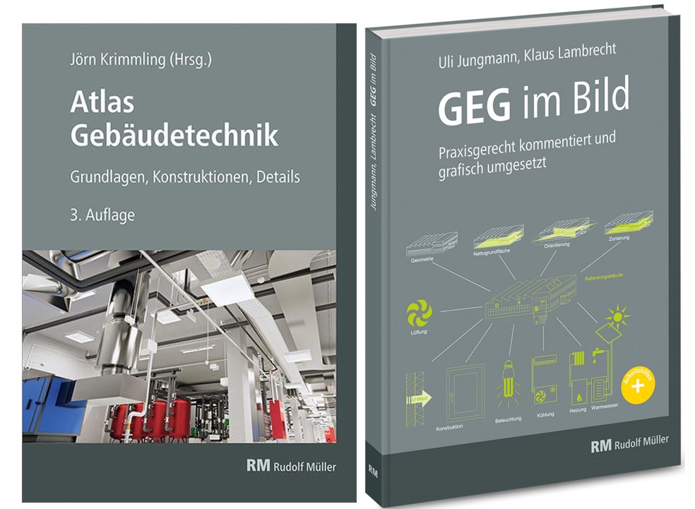 Titelbilder "Atlas Gebäudetechnik" und "GEG im Bild", Rudolf Müller Verlag