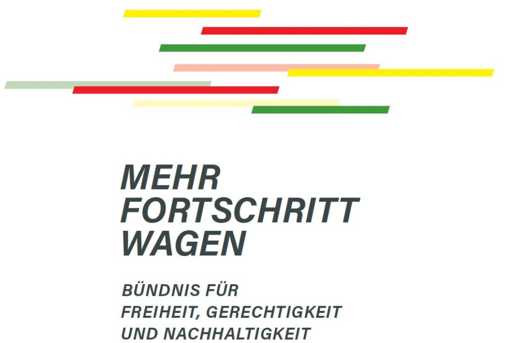 Titelseite des Koalitionsvertrags zwischen der Sozialdemokratischen Partei Deutschlands (SPD), Bündnis 90 / Die Grünen und den Freien Demokraten (FDP)
