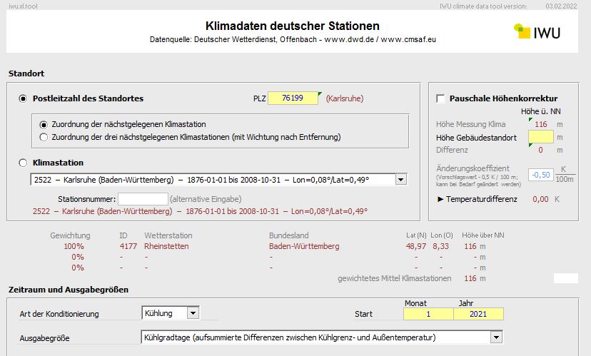 Ausschnitt aus der Darstellung der Wetterdaten 2021 für den Standort Karlsruhe (Abb. © IWU)