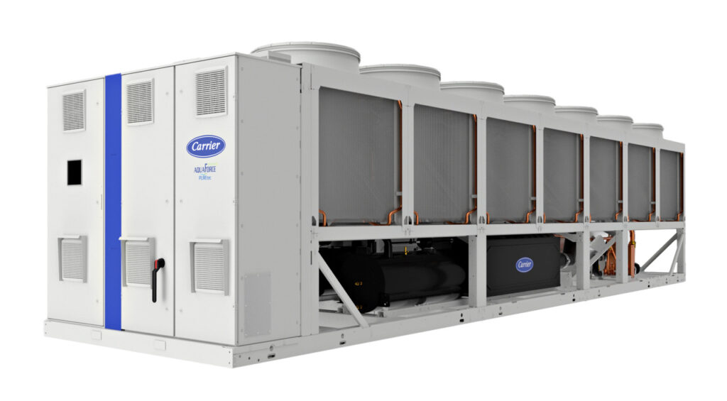 Neue Serie von luftgekühlten Flüssigkeitskühlern "Aquaforce vision 30kav" mit Kältemittel "R-1234ze" (Abb. © Carrier Klimatechnik GmbH)