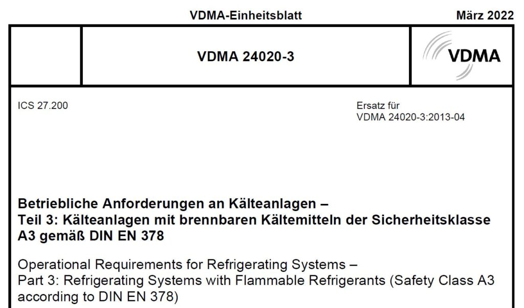 Das VDMA-Einheitsblatt 24020 Teil 3 behandelt ausführlich Rahmen- und Betriebsbedingungen beim Einsatz von brennbaren A3-Kältemitteln in Kälte-/Klimaanlagen und Wärmepumpen. (Abb. © VDMA)