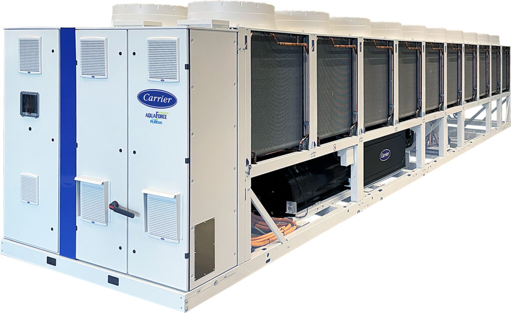 Das größte Modell der „AquaForce 30KAV“-Flüssigkeitskühler mit 1,3 MW Leistung (Abb. Carrier © Carrier)