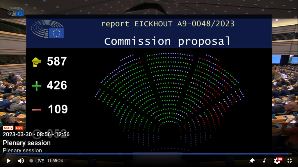 Der Moment der Entscheidung über den Entwurf zur Verschärfung der F-Gase-Verordnung (Abb./Screenshot © multimedia.europarl.europa.eu)