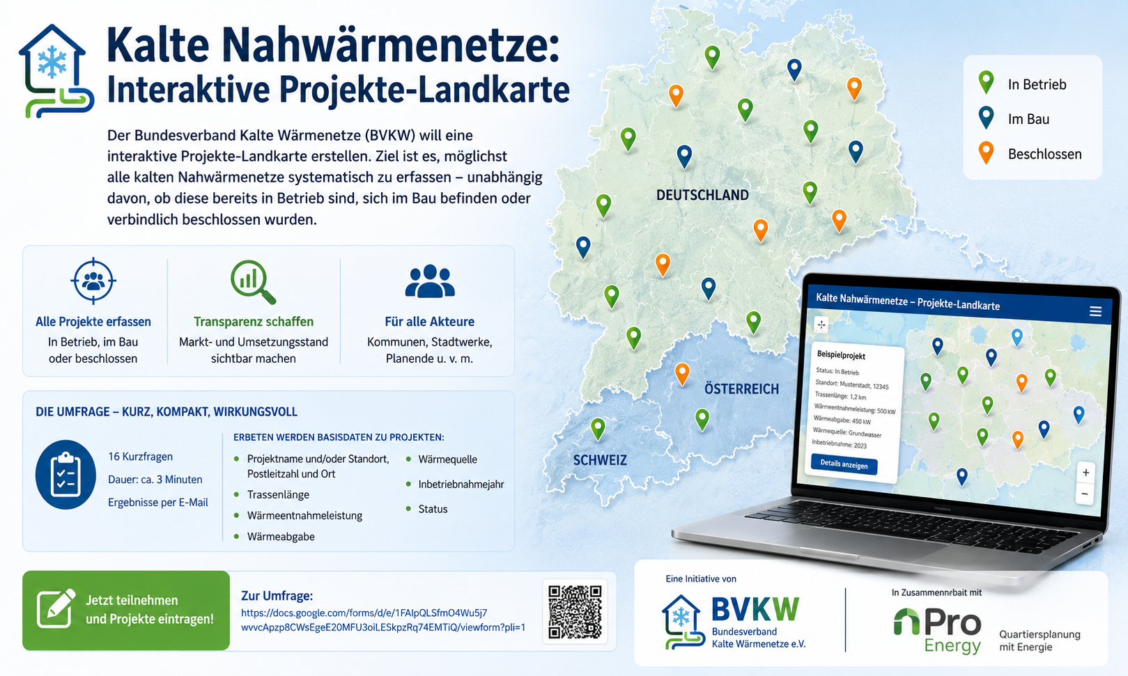 Kalte Nahwärmenetze: Umfrage für interaktive Projekte-Landkarte